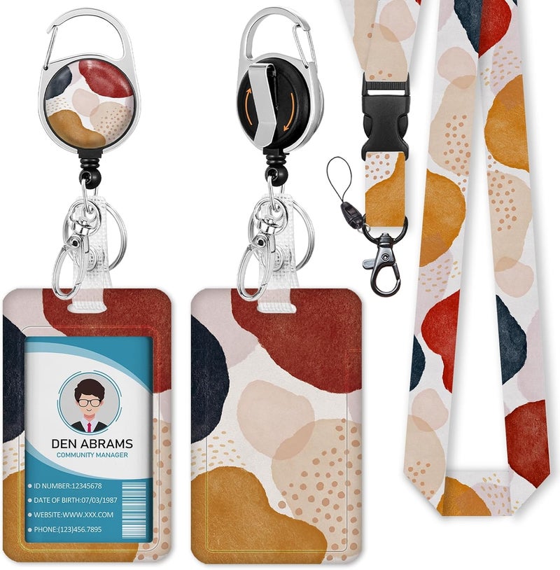 Piefly ID Badge Holder with Breakaway Lanyards, Badge Holder with Retractable Reel Clip, Boho Abstract Art Name Tag Lanyard Vertical ID Card Protector for Women Teacher Nurses Doctor Student - Image 1